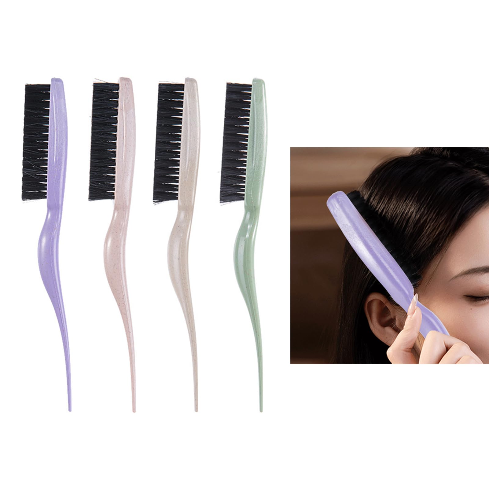 YUGSHNKFC teasing hair brush with green nylon bristles and a tail handle for styling and detangling hair.