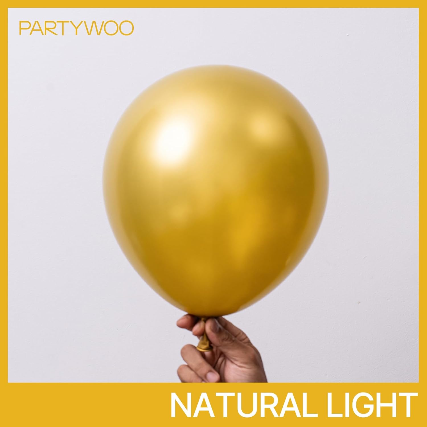 PartyWoo gold balloons in various sizes including 36, 18, 12, 10, and 5 inches for balloon arch decoration.