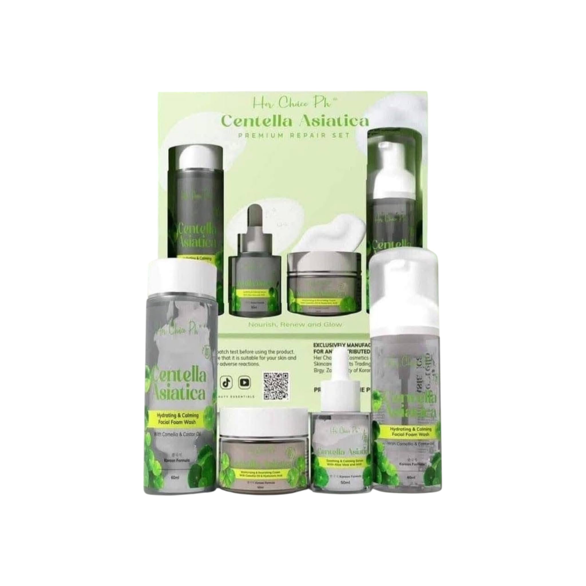 Her Choice PH Centella Asiatica Skincare Set – Foam, Toner, - Product Imagery