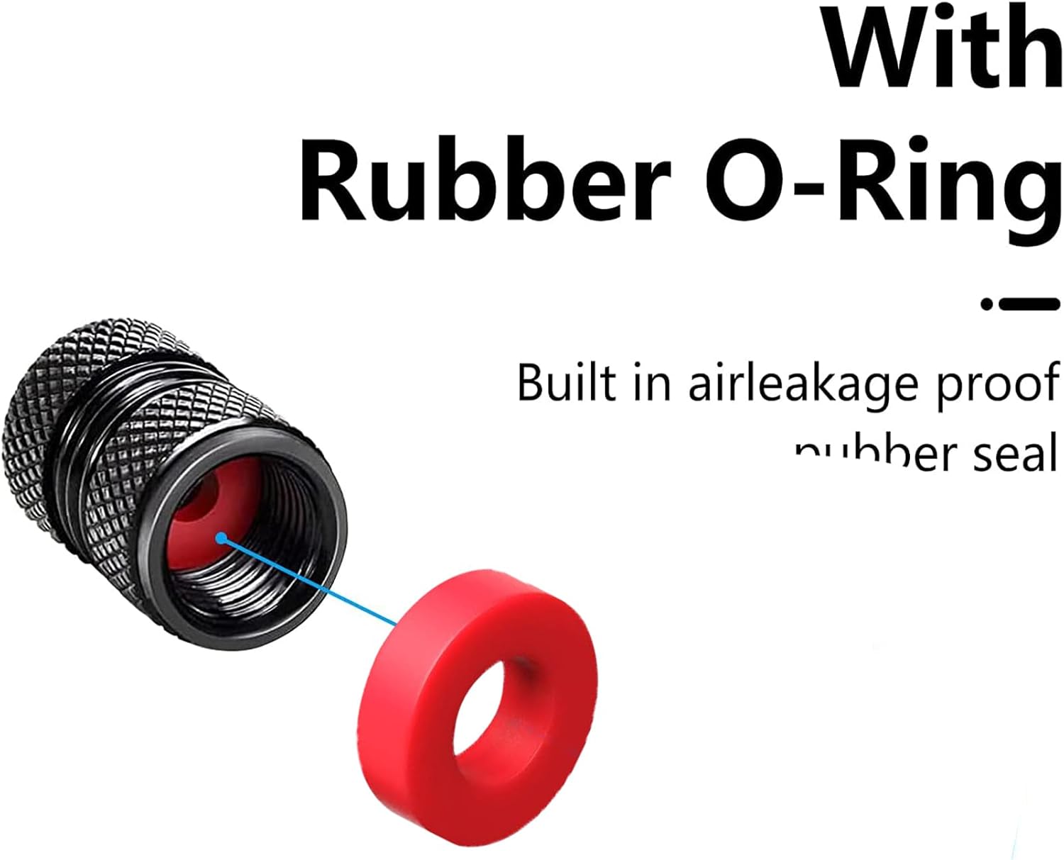 Set of four black Toyota tire valve stem caps with corrosion-resistant O-ring seals, compatible with Xpress Sports car accessories.