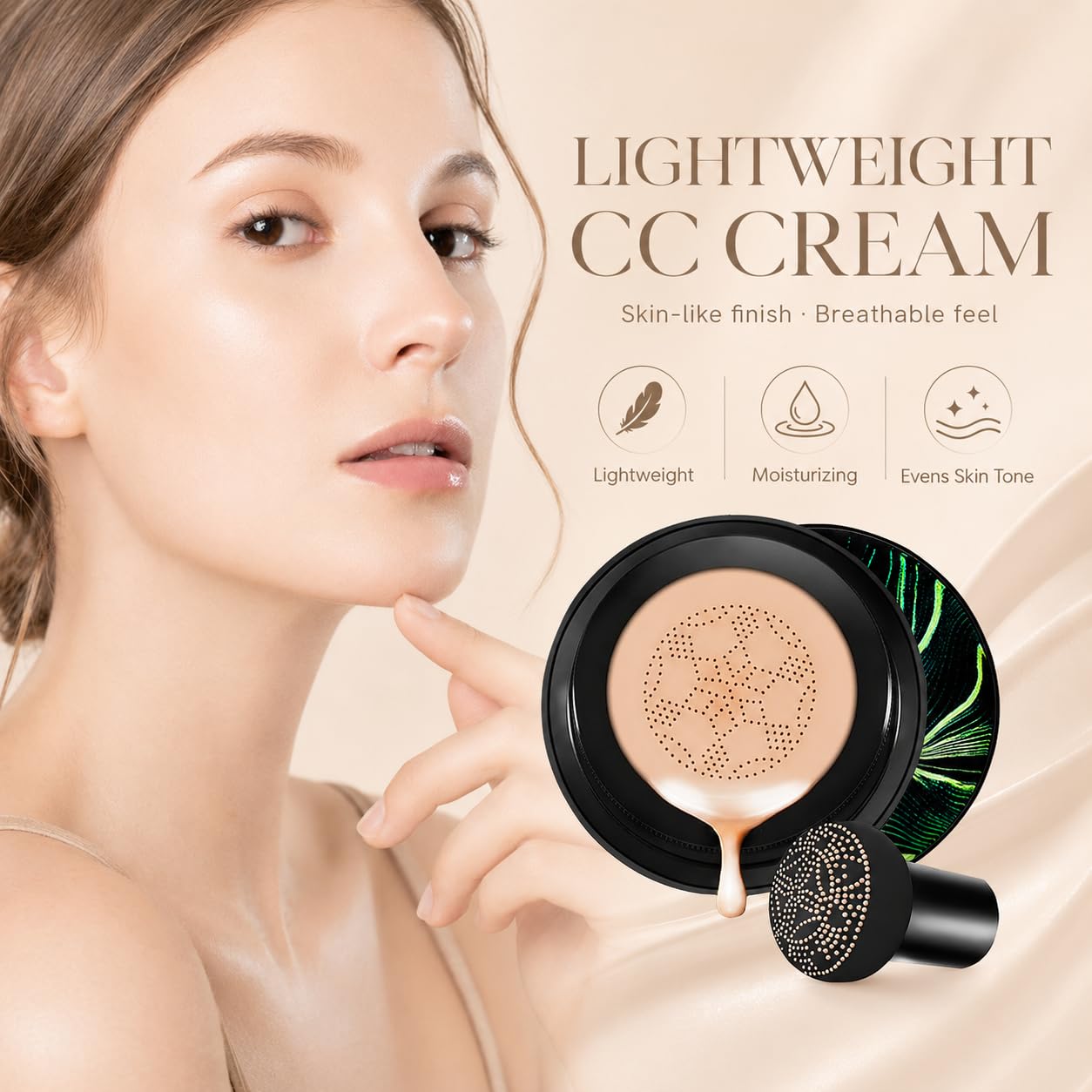 Moisture Cushion CC Cream with Mushroom Puff, Natural Color - Aurovida