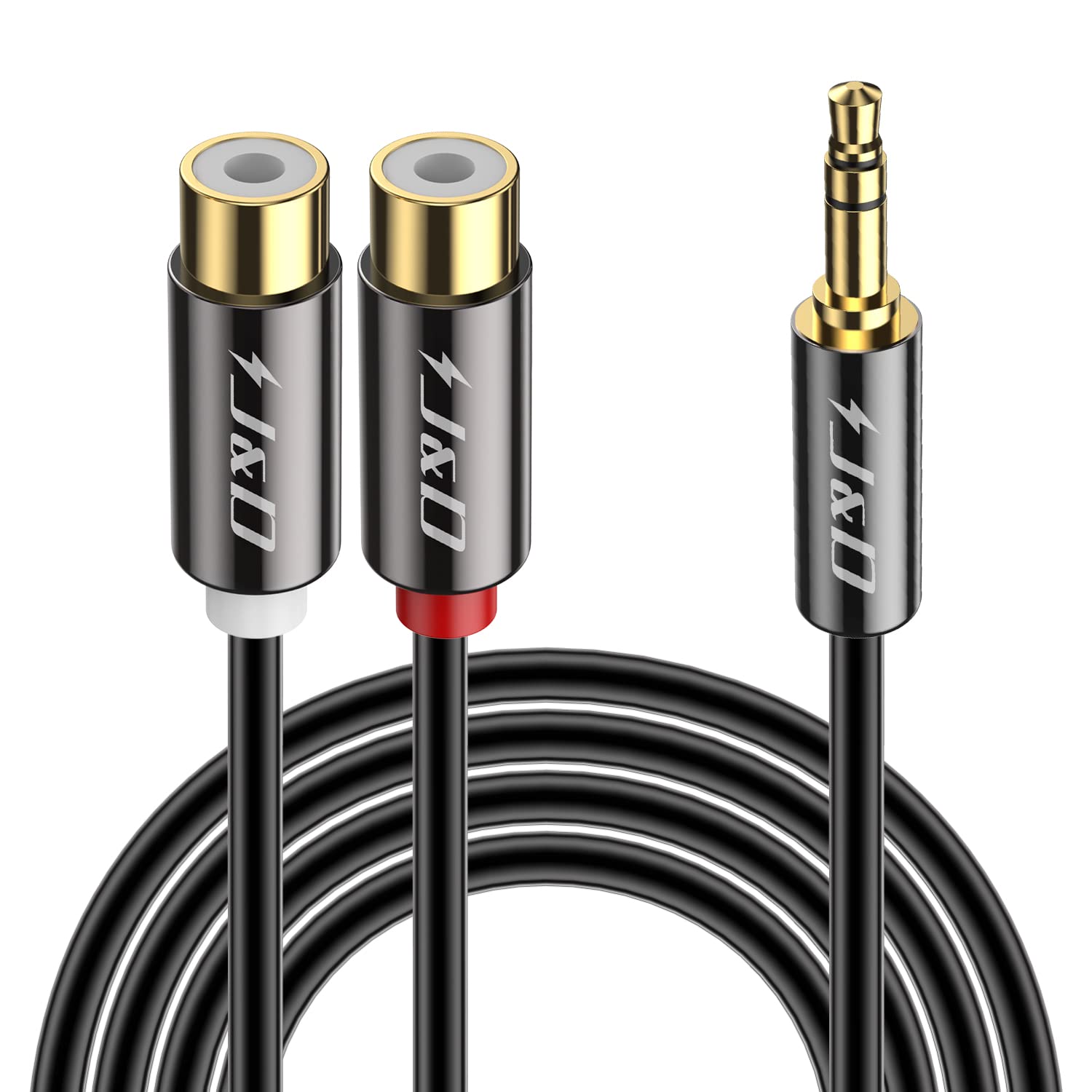 J&D RCA to 3.5mm Cable, 1/8 inch 3.5mm Auxiliary Male to 2RCA Fem by J&D - Angle View 2