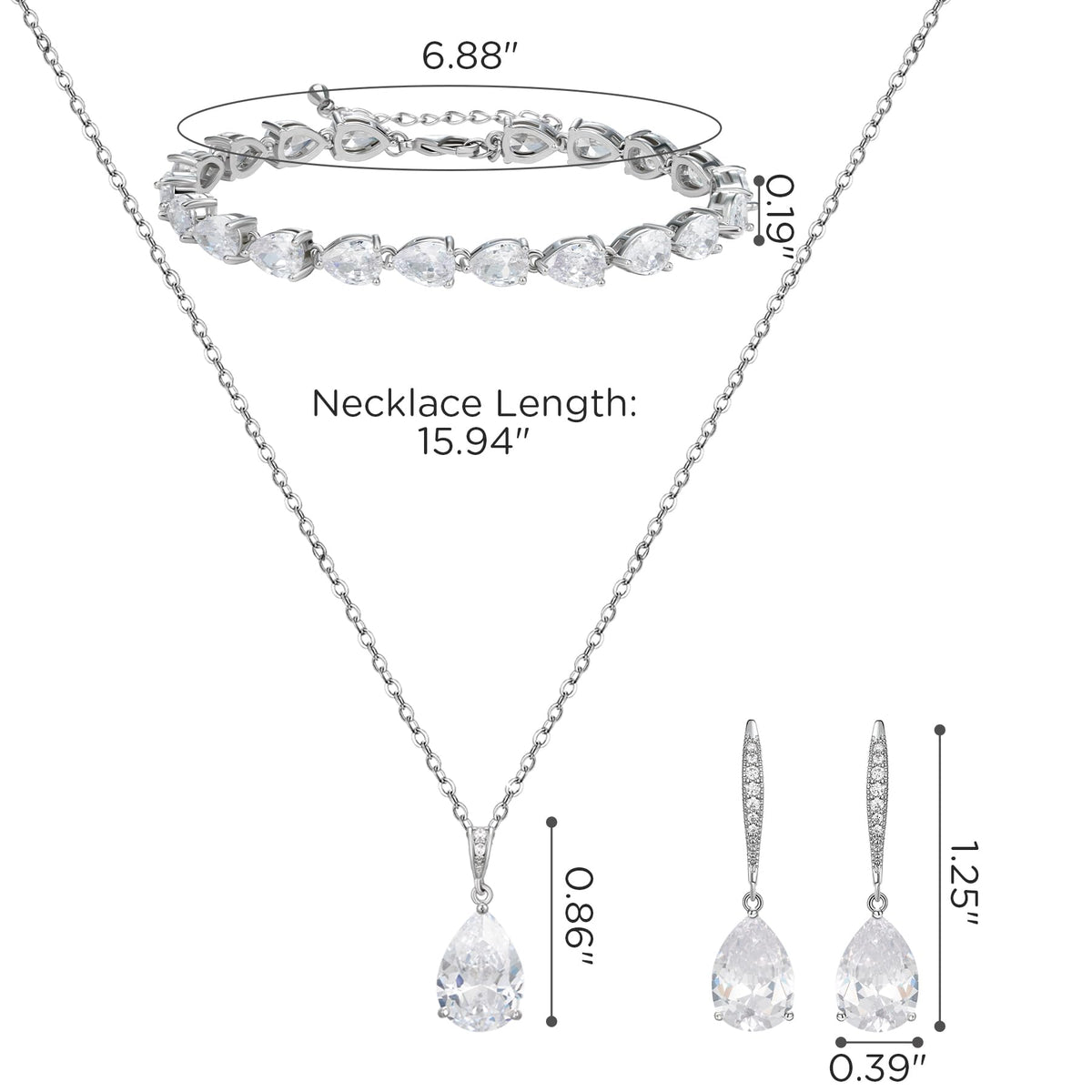 SWEETV Bridal Wedding Jewelry Set for Brides Teardrop - SWEETV Official Imagery - 6