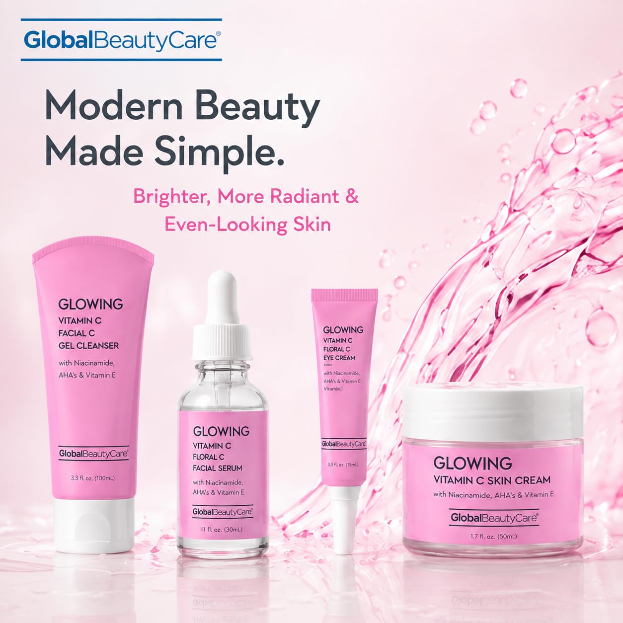 Global Beauty Care Glowing Vitamin C Skin Care Routine Bundle Kit - Global Beauty Care