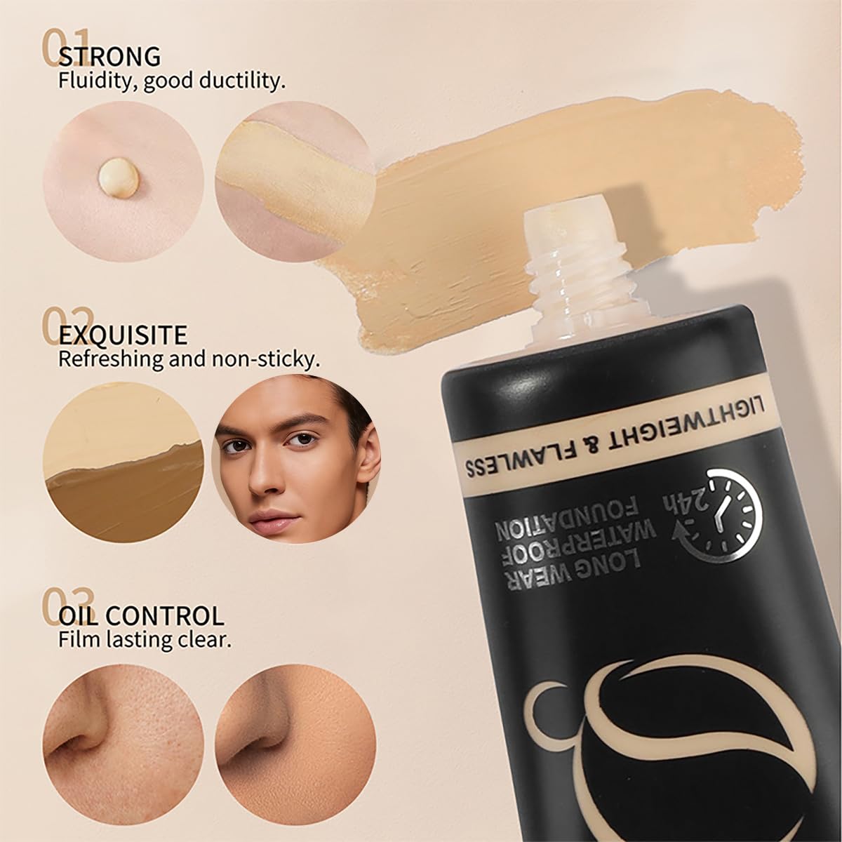 24 Hour Men s Liquid Foundation with Brush Concealer BB - KUQAA Official Imagery - 8