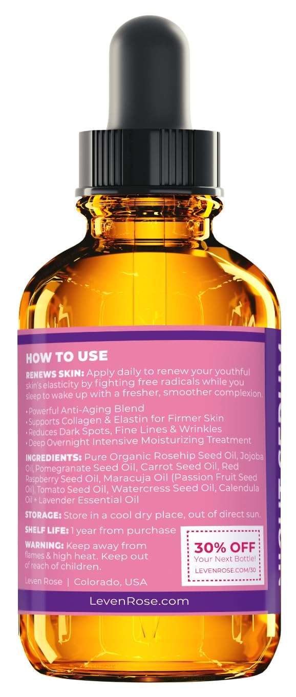 Leven Rose Rosehip Oil Night Face Serum, 100% Pure Organic Natural Rose Hip Oil - Leven Rose Official Product View 4