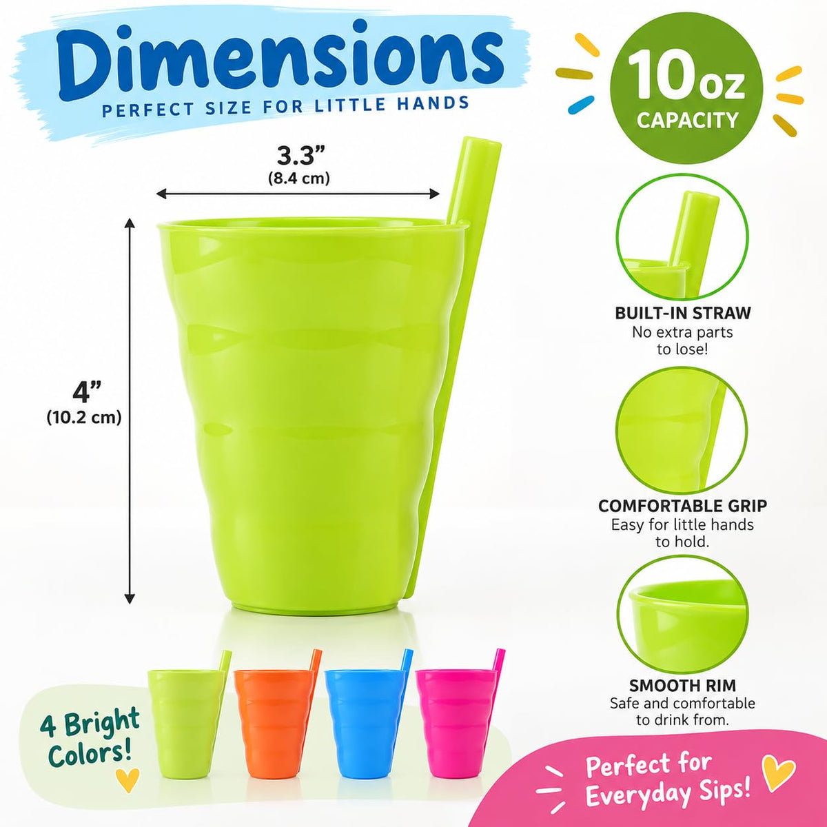 Basicwise Set of 4 Reusable 10 oz Plastic Cups with Built In - Basicwise Official Imagery - 8