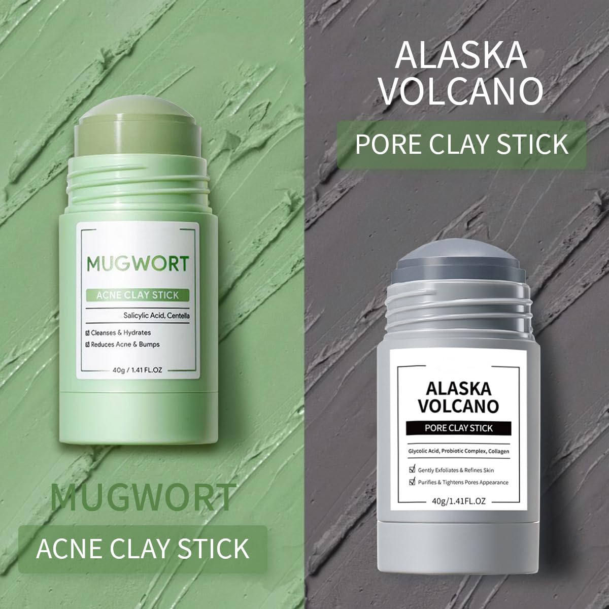 2 Pcs Face Mask Stick for Face，Volcanic and Wormwood Mud Mask - Grospe