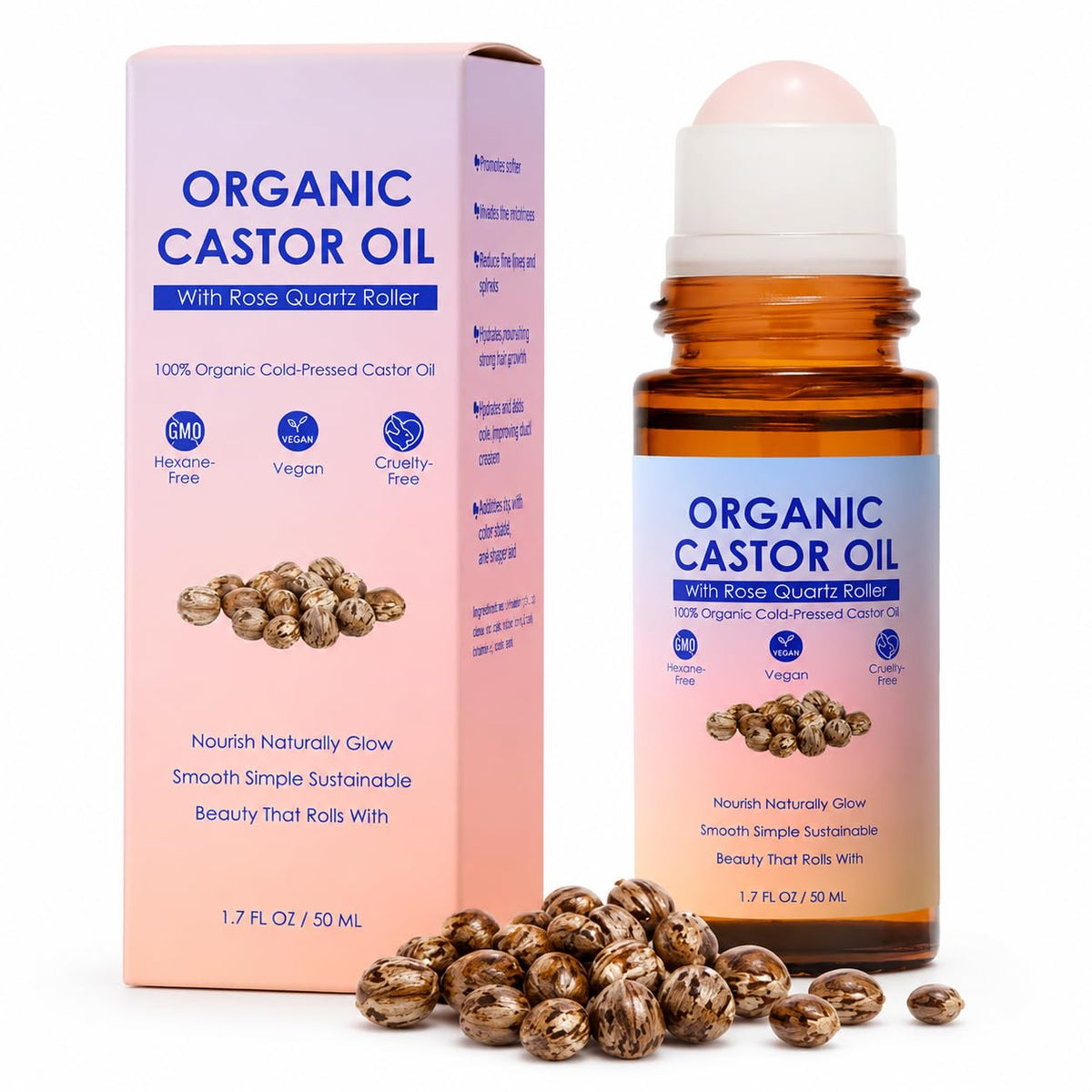 Organic Castor Oil with Rose Quartz Roller Set 100 Pure Cold - HongTu Official Imagery - 8