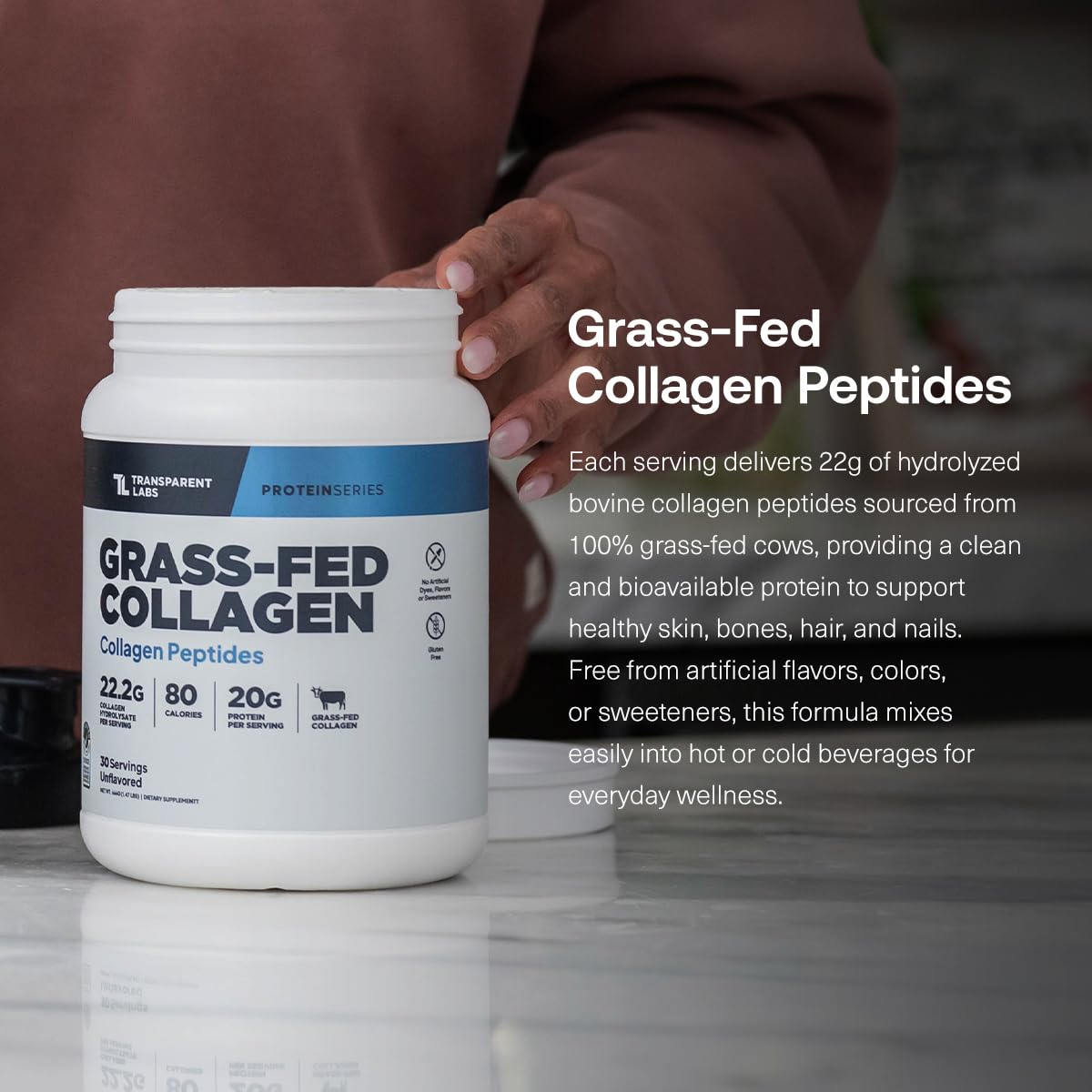 Grass Fed Collagen Peptides Powder - Transparent Labs Official Imagery - 3