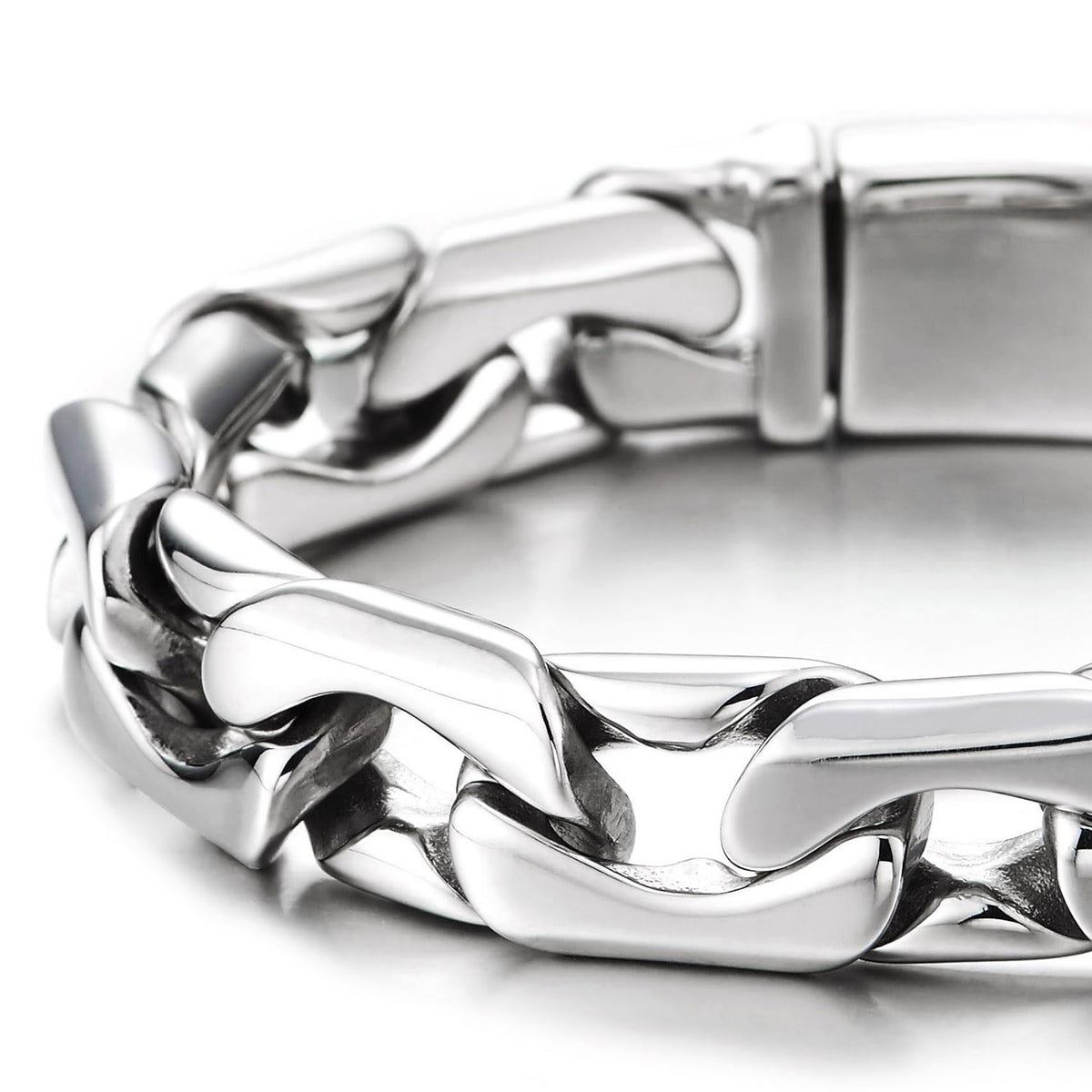 COOLSTEELANDBEYOND Men s Polished Steel Link Bracelet Modern - COOLSTEELANDBEYOND Official Imagery - 5
