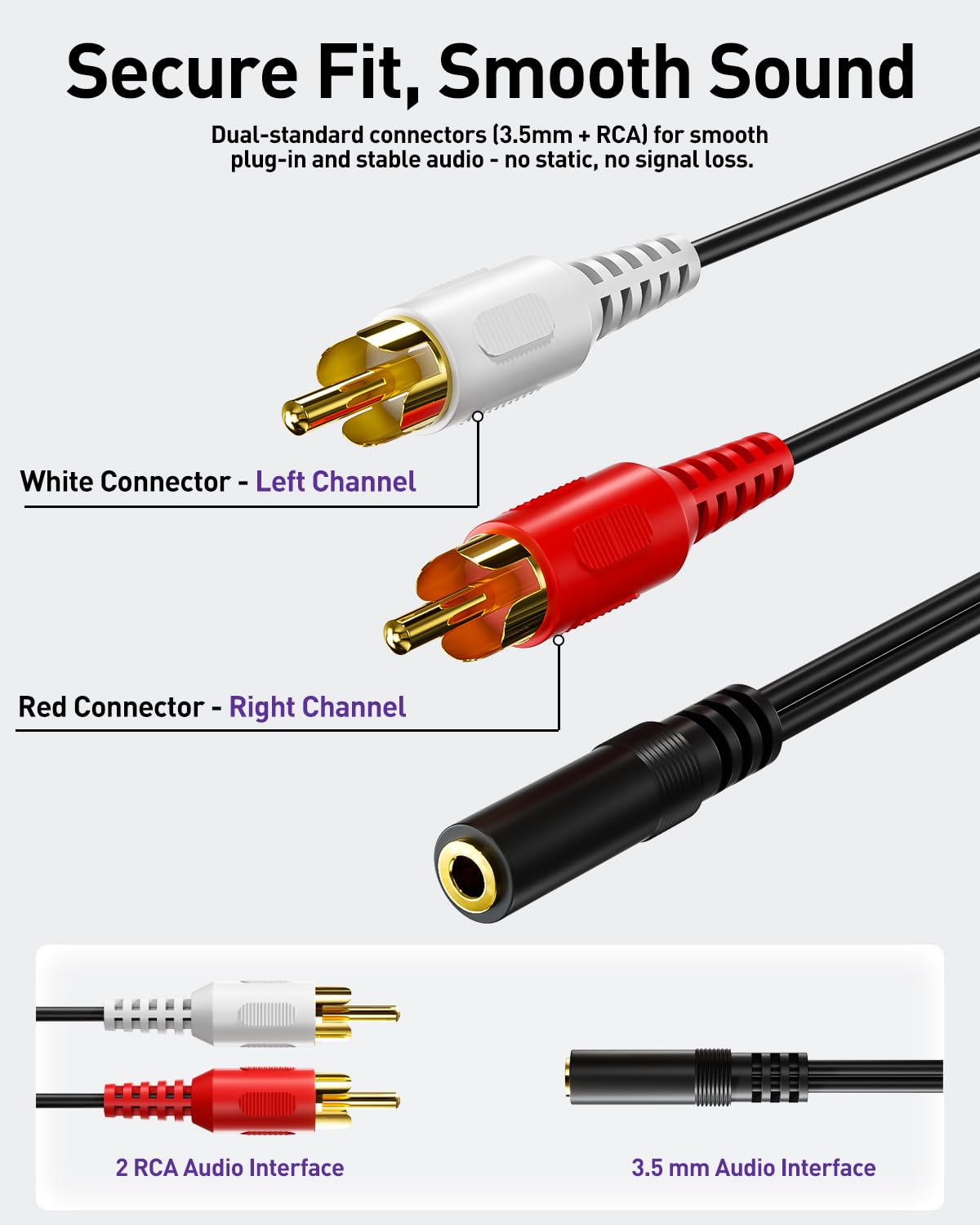 VCE 3.5mm to RCA Splitter, Gold Plated Male Stereo Audio Y Cable, by VCE - Angle View 6