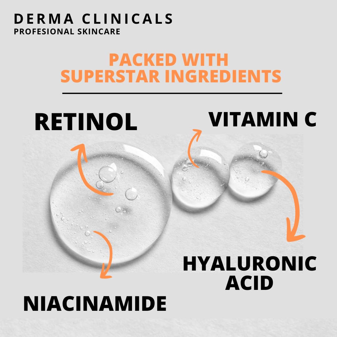 Retinol Niacinamide B3 Vitamin C Hyaluronic Acid Serum Anti - DERMA CLINICALS Official Imagery - 3