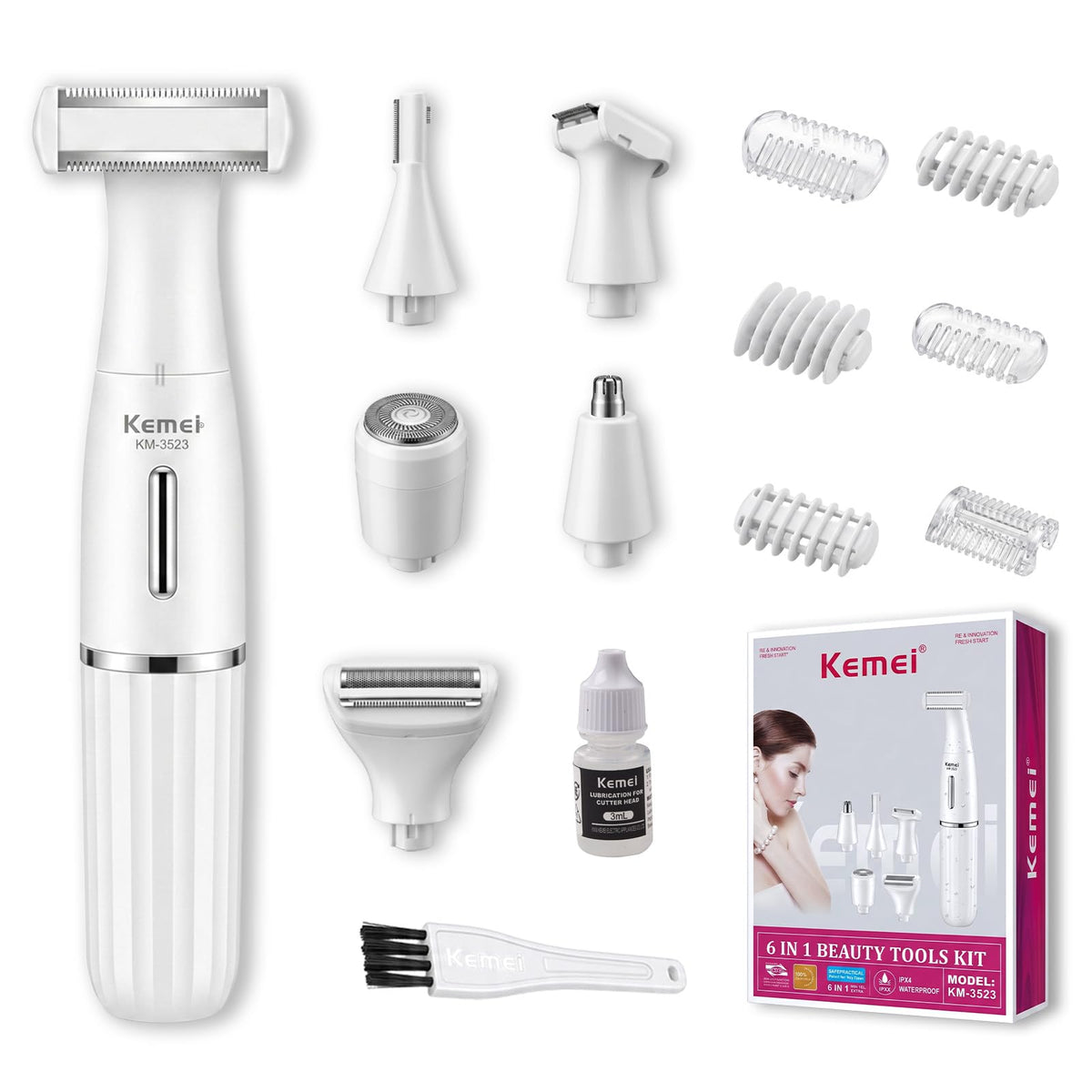 KEMEI 3523 6 in 1 Bikini Trimmer for Women IPX4 Waterproof - KEMEI Official Imagery - 2