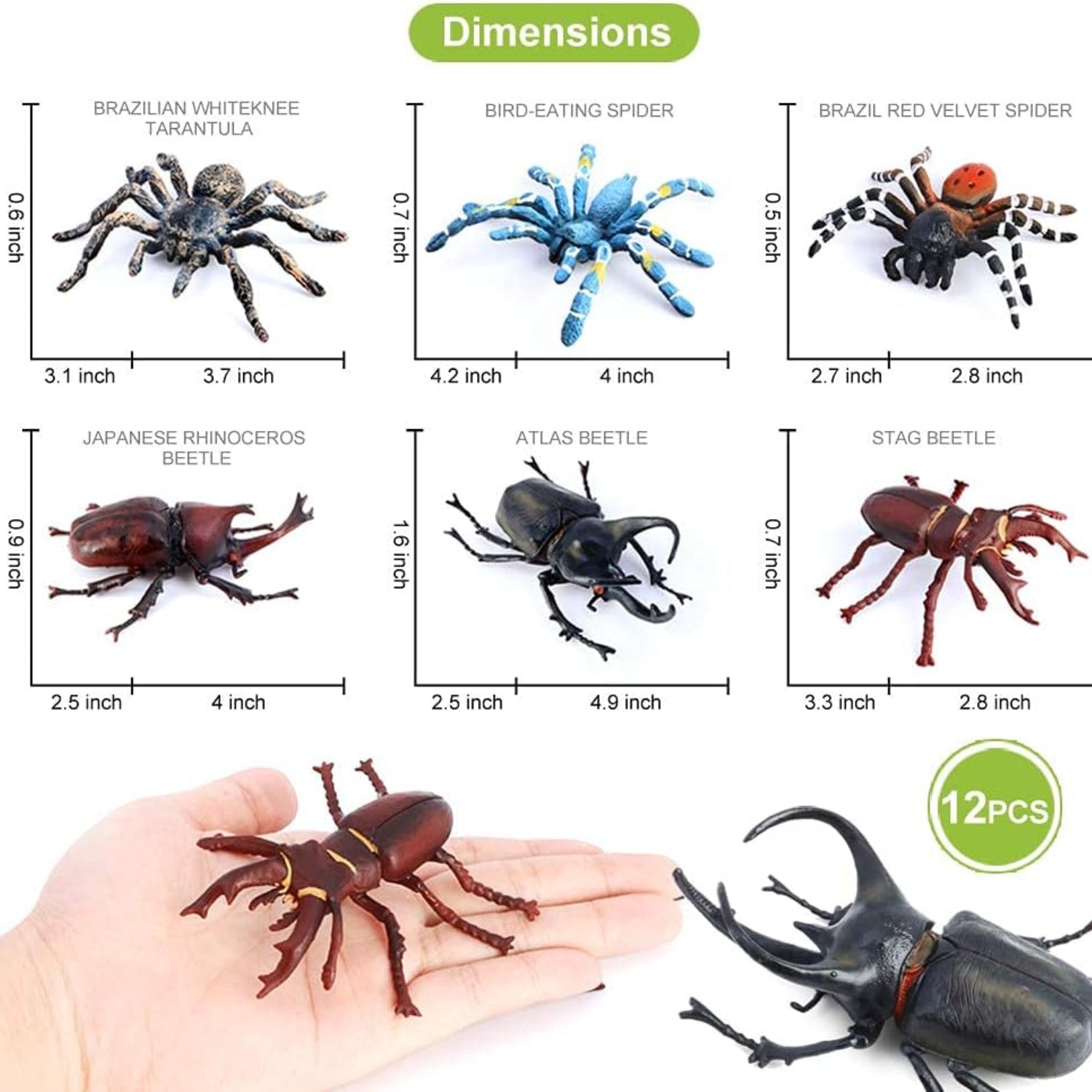 Set of 12 Volnau bug and animal figurines for kids and toddlers, featuring colorful insect and animal toys for play and learning.