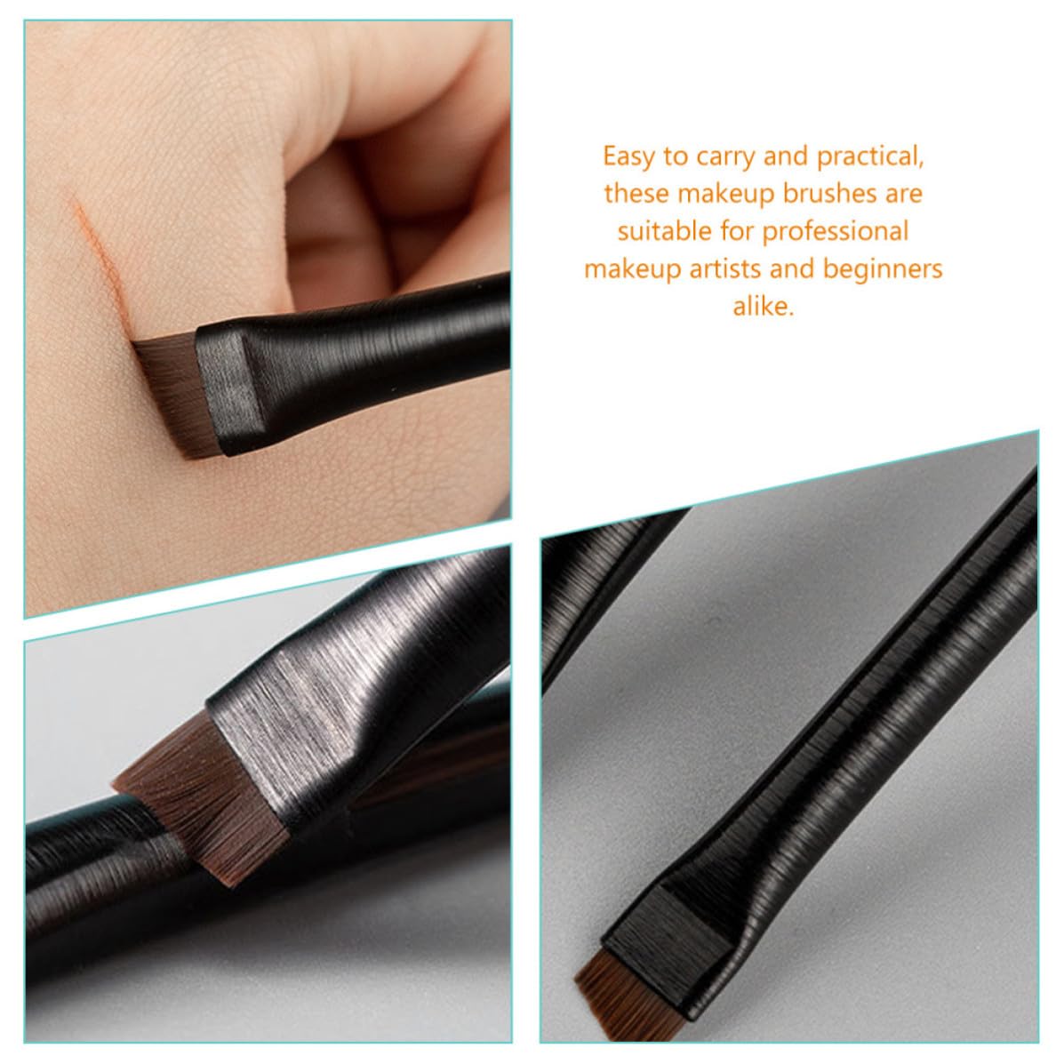 3 Sets Ultra Fine Black Wood Flat Angled Eyeliner Brush Set