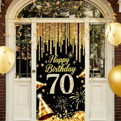 HOMETITUTE 70th Birthday Door Cover 35x71 Inch Black Gold - Product Imagery