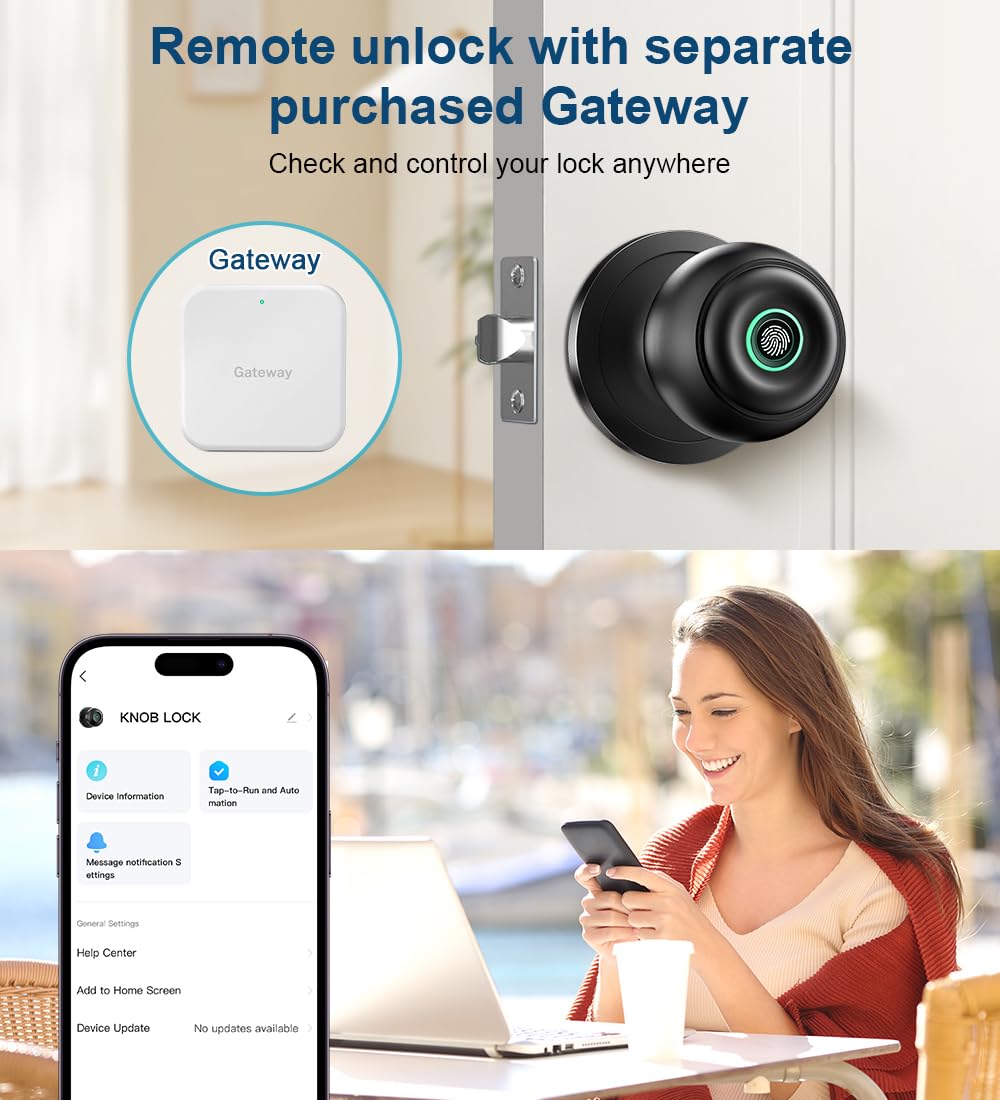 KLLOQUE Fingerprint Door Lock, Smart Fingerprint Door Knob with Lock, Matte Blac - KLLOQUE Official Product View 8