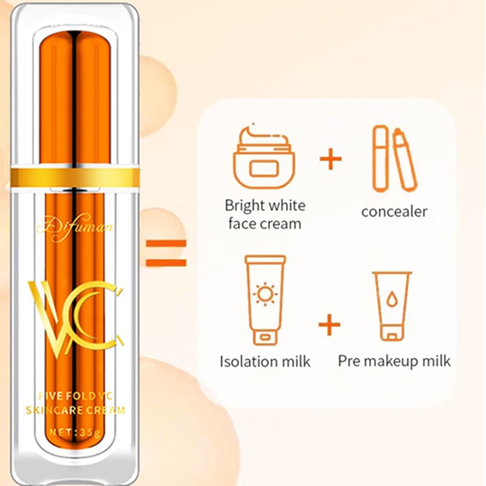 Five Vitamin C Tone-Up Cream, NEW Lightweight Long Lasting - PYDINU