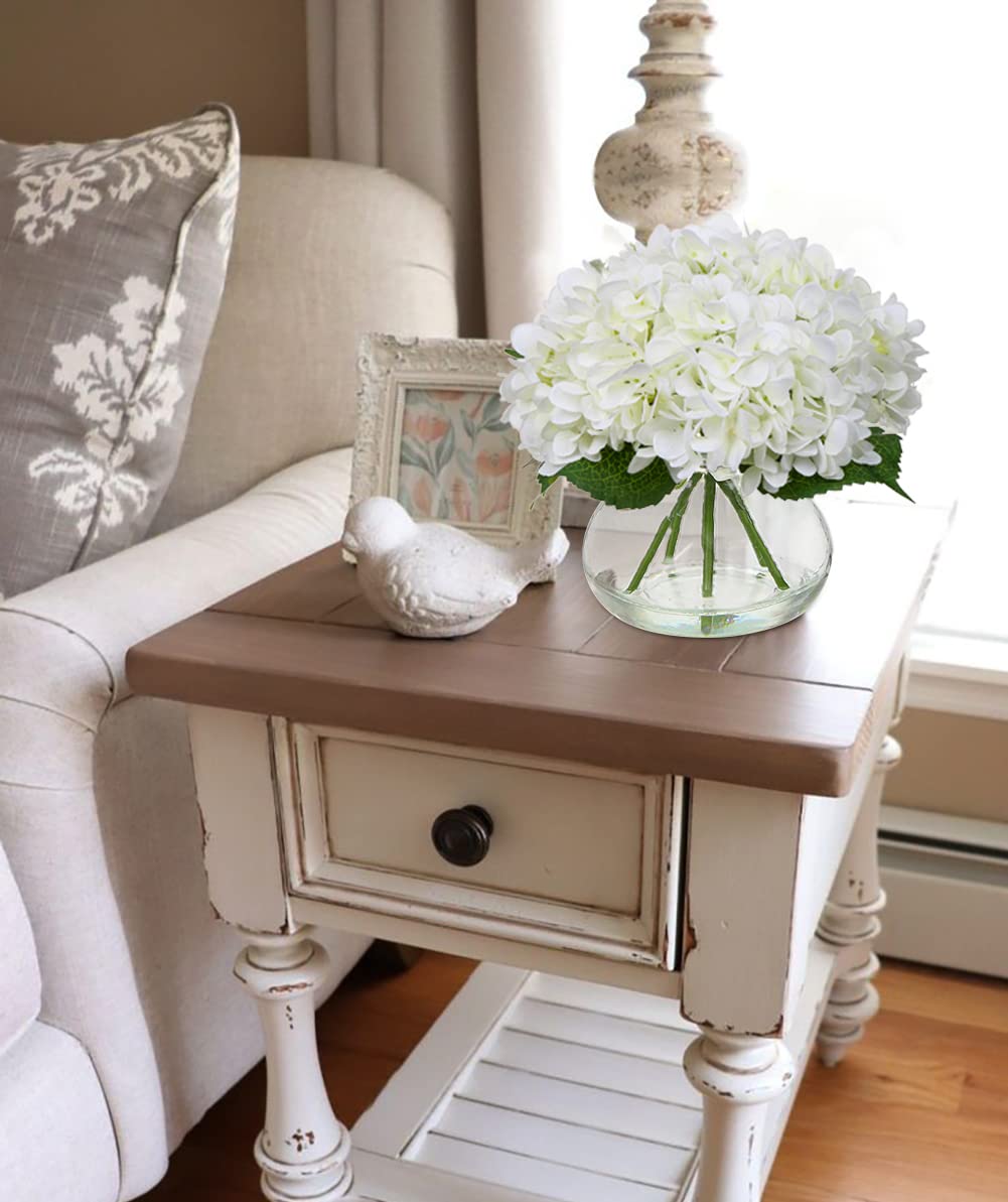 Hollyone Hydrangea Artificial Flowers with Vase White Silk - Hollyone Official Imagery - 6