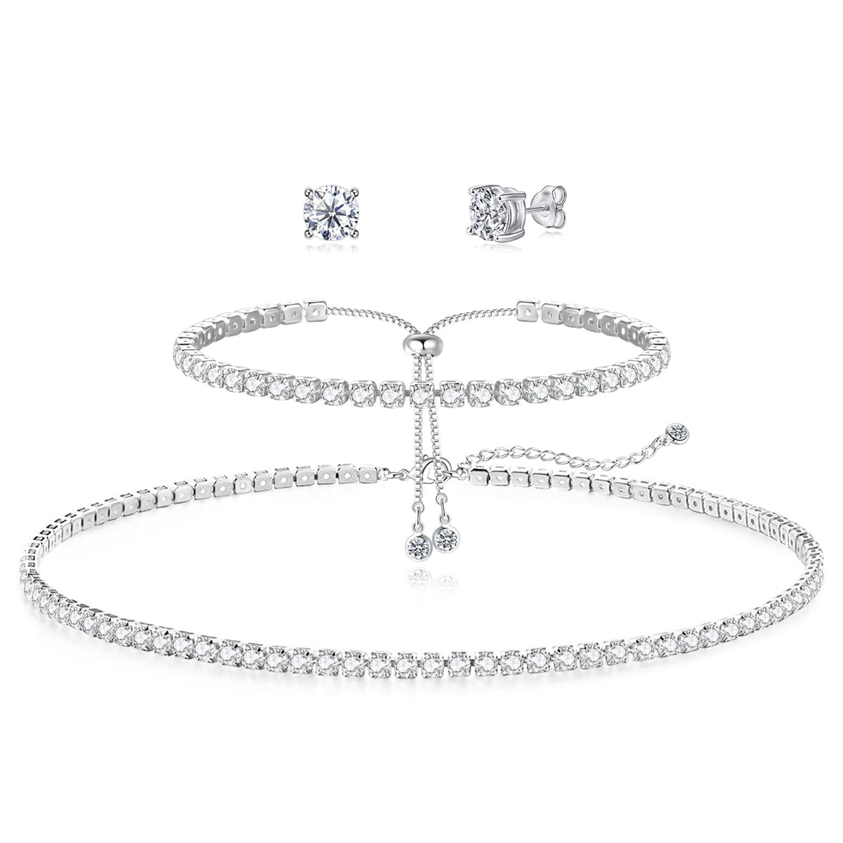 Tennis Necklace Bracelet for Women Sterling Sliver Jewelry - HAXIYA Official Imagery - 2