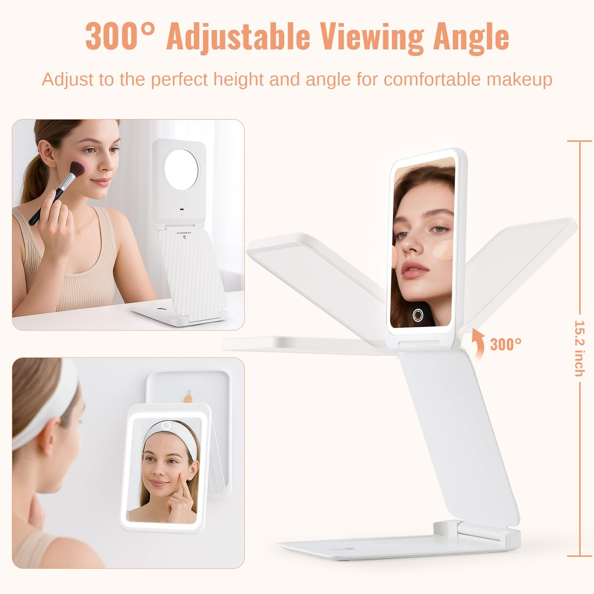 Travel Makeup Mirror with Lights Rechargeable 1X 3X - EASEHOLD Official Imagery - 3