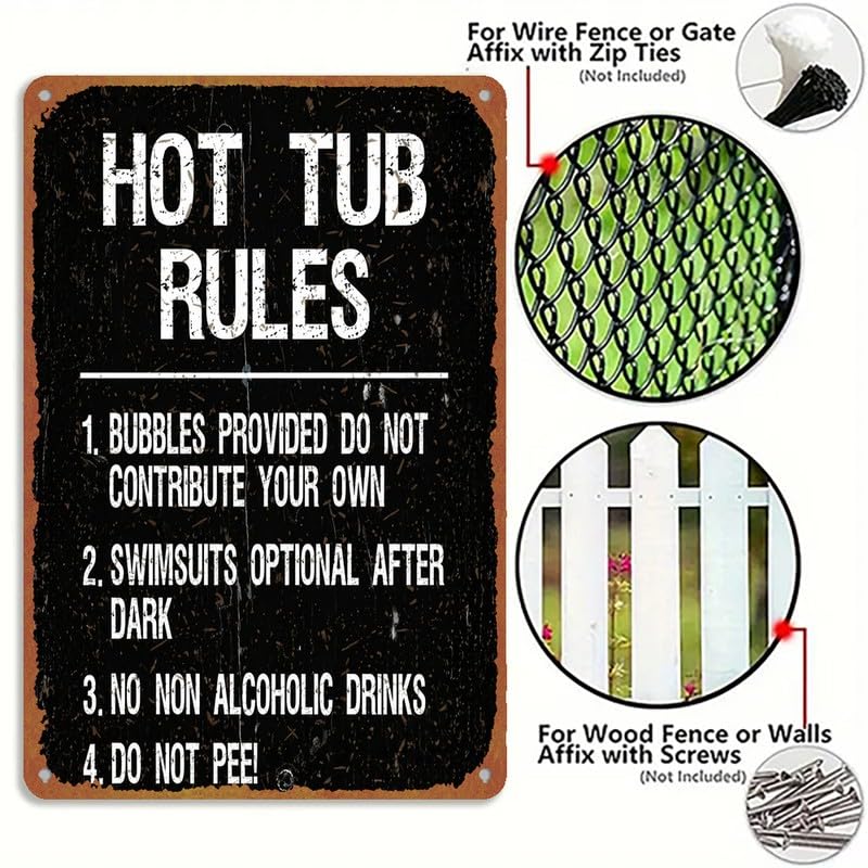 Vintage Hot Tub Rules Print Metal Sign 8x12 Inch Aluminum Retro - Product Imagery
