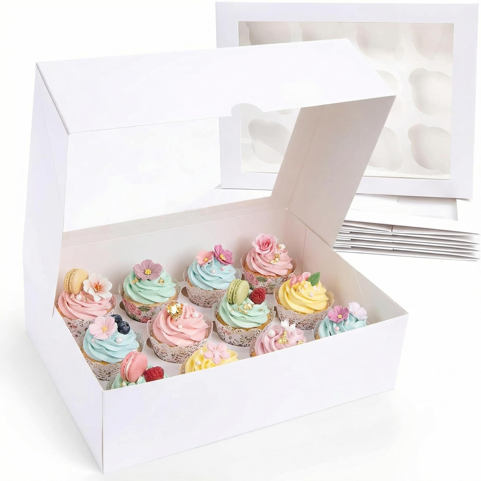 VGOODALL 12 Count Cupcake Boxes, 6 PCS Cupcake Container with - Product Imagery