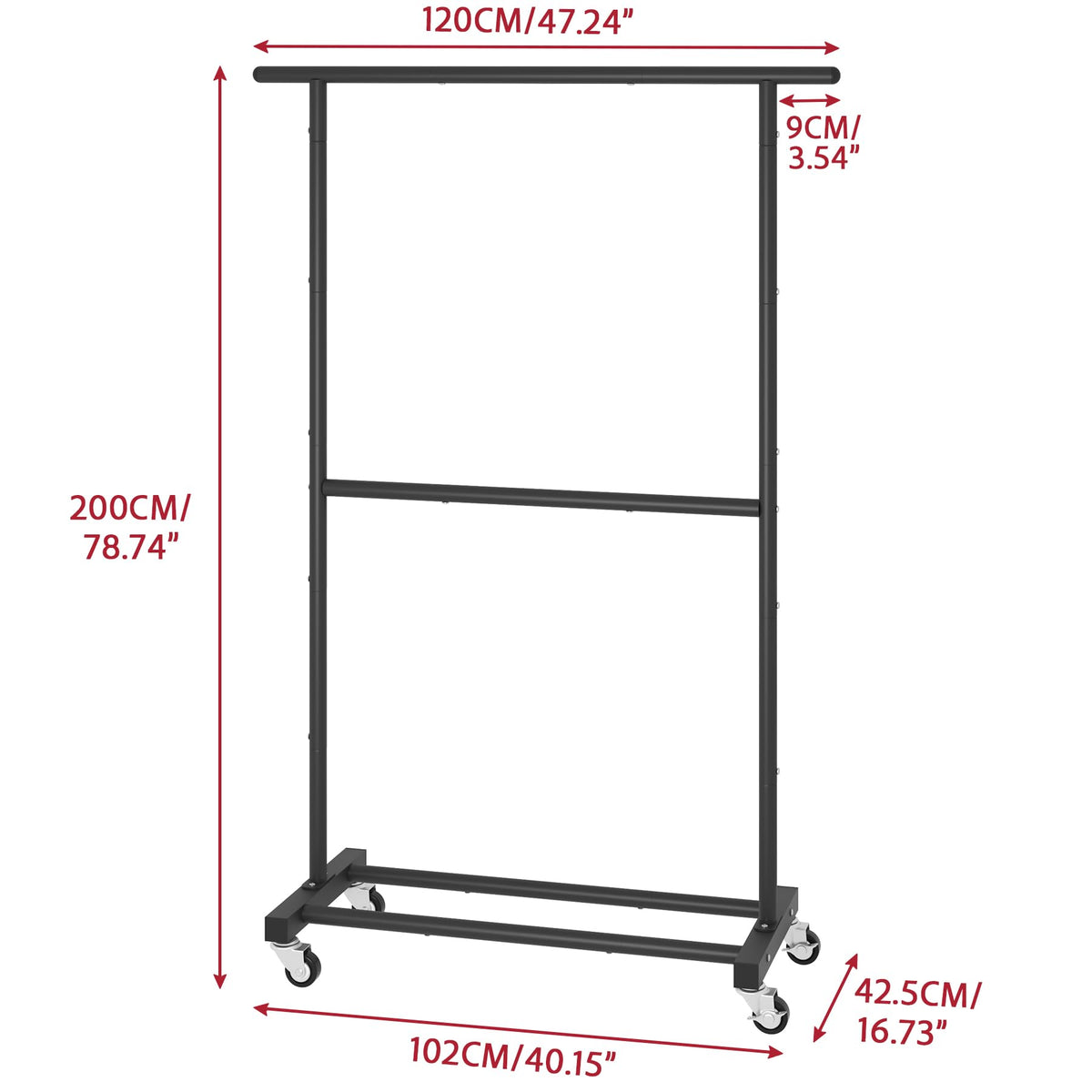 Sywhitta Double Rod Metal Clothing Garment Rack on Wheels - Sywhitta Official Imagery - 4