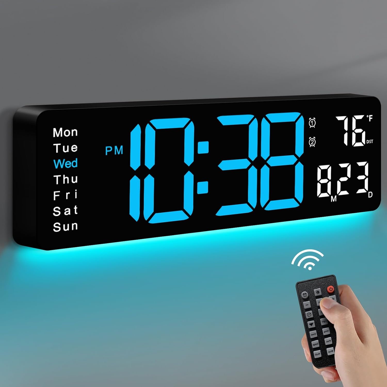 MASHI 16-inch digital wall clock with large display and remote control, showing time in clear, easy-to-read numbers.