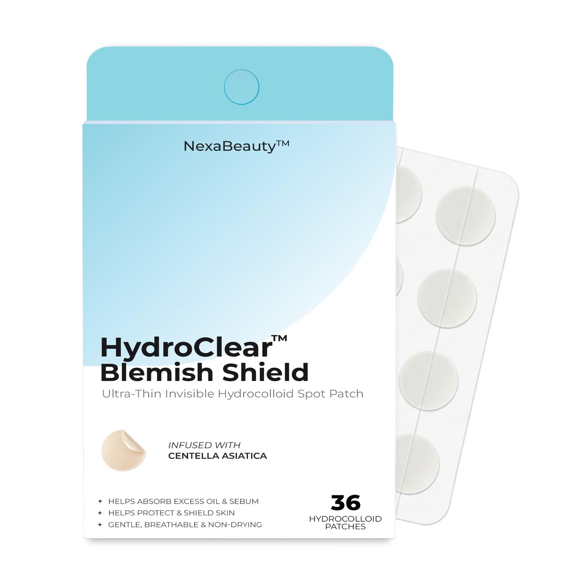 HydroClear Hydrocolloid Pimple Patches Centella Asiatic, 36 Ct - Product Imagery
