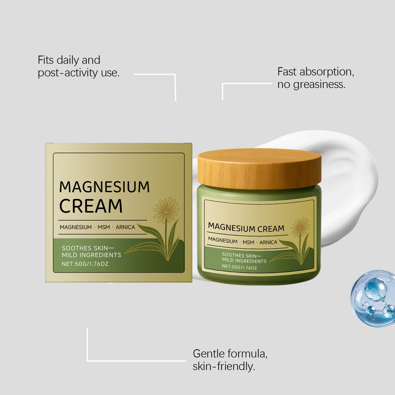 OSFRIAGE Magnesium Cream with MSM & Arnica，Mild Ingredients for Skin Soothing, Fast-Absorbing Non-Greasy Massage Cream for Daily Comfort (2PCS)