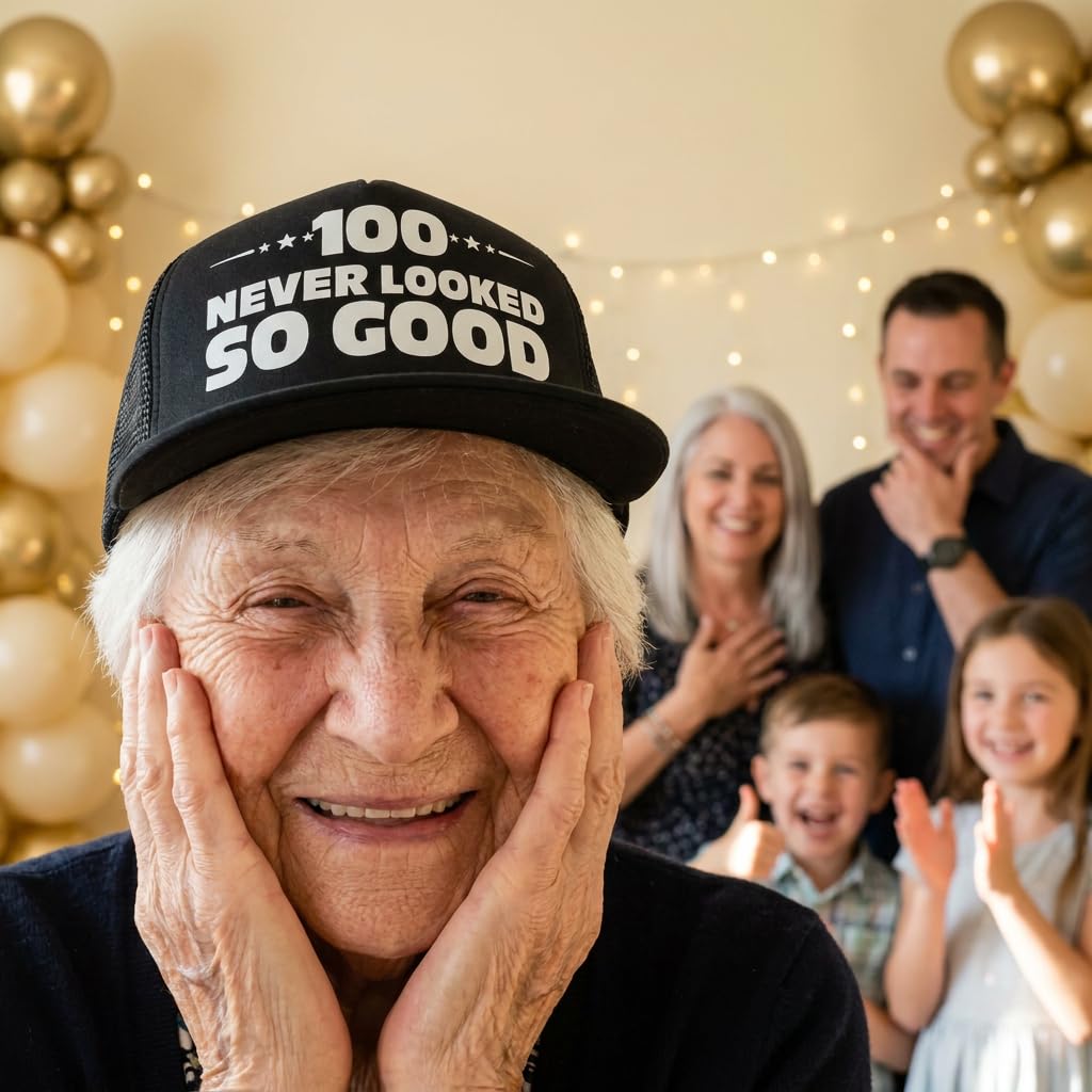 Sterling James Co. 100 Never Looked So Good Novelty Trucker Hat - - Sterling James Co. Official Product View 2