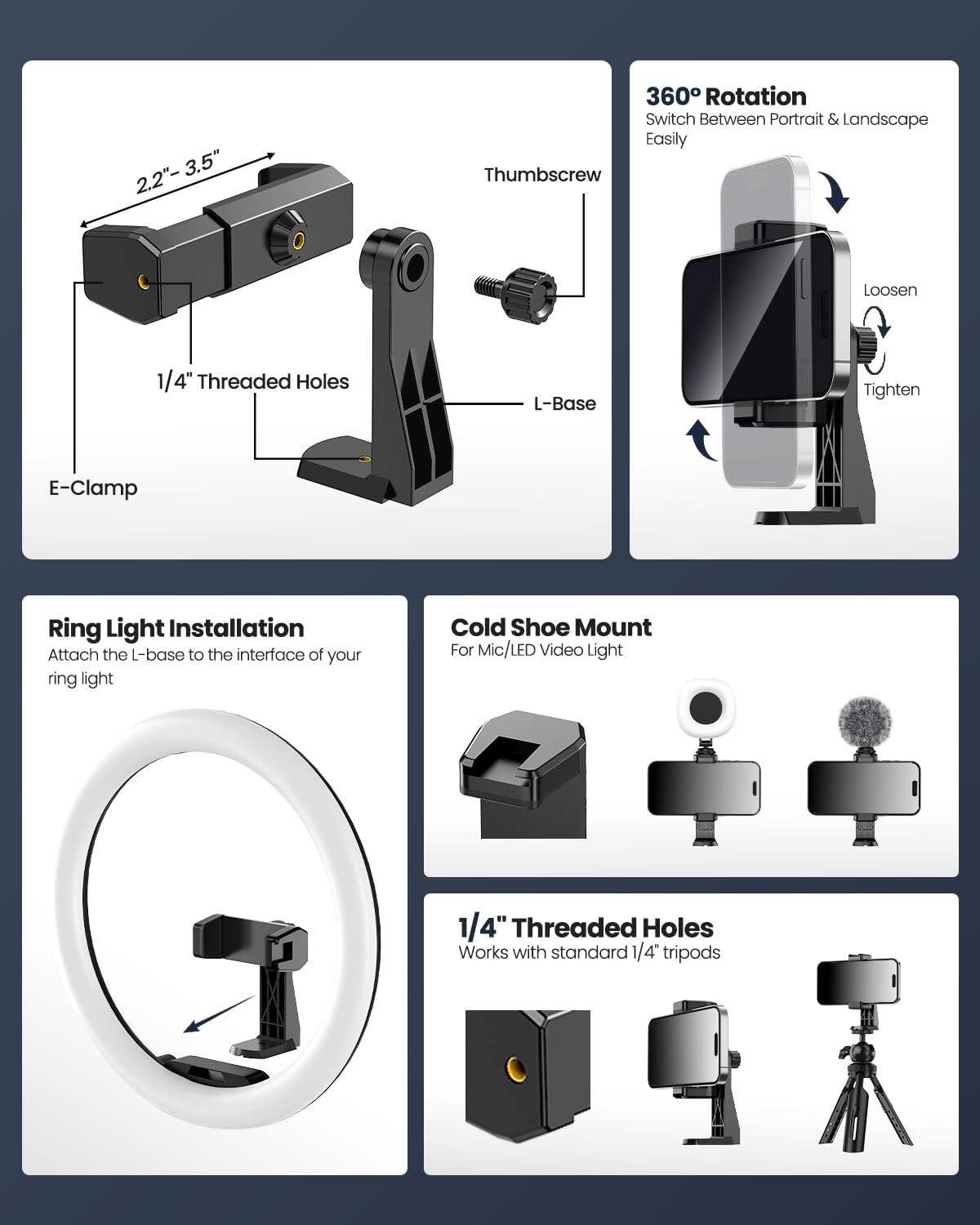 UBeesize 12 LED Ring Light with 62 Tripod Stand Phone Holder - UBeesize Official Imagery - 8