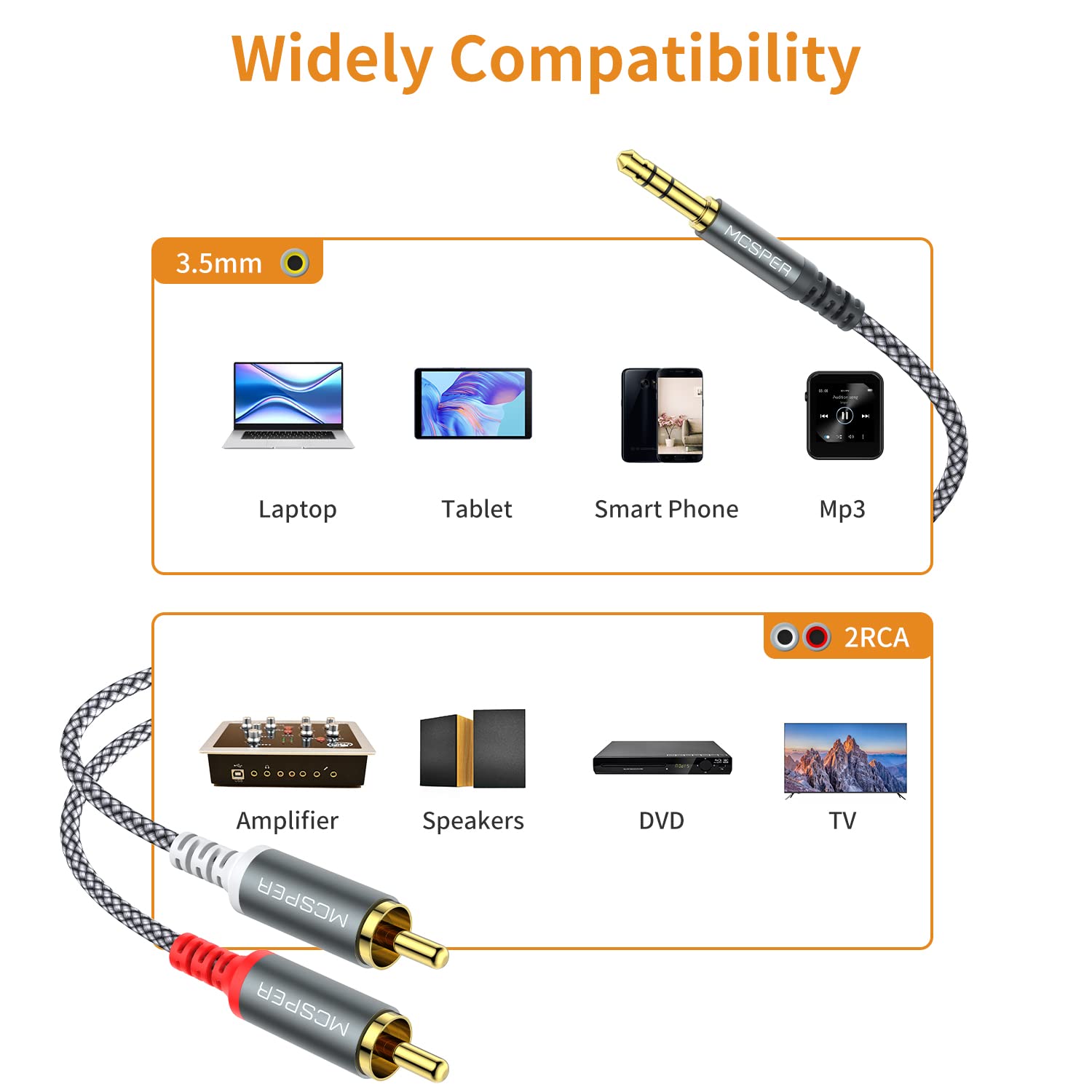 MCSPER RCA to 3.5mm AUX Cable,   3.5 mm 1/8 to RCA 2-Male Headpho by MCSPER - Angle View 6