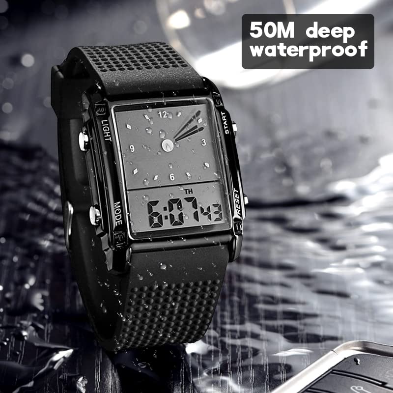 FANMIS Men's Rectangle Analog Digital Sports Watch 50M LED - Product Imagery
