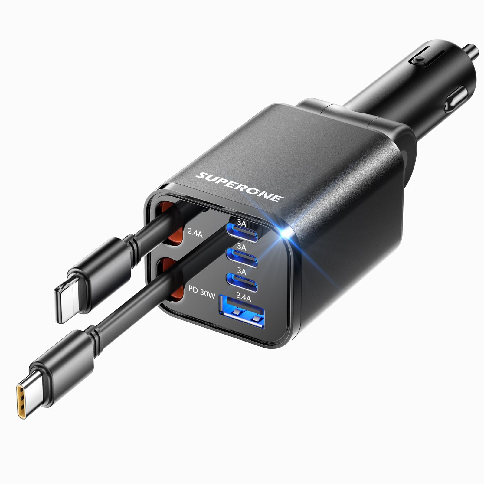 Retractable Car Charger, SUPERONE 99W Car Phone Charger with Dual by SUPERONE - Angle View 1