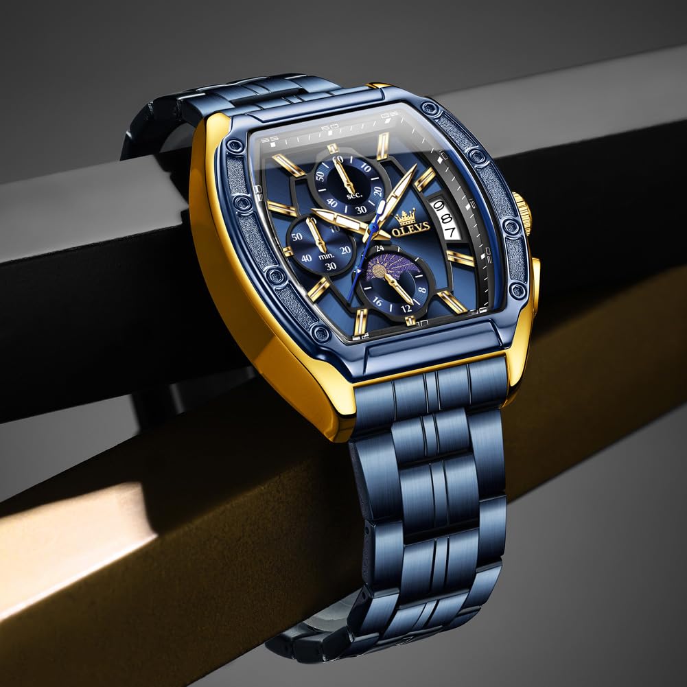 OLEVS Men's Chronograph Square Watch – Gold Blue