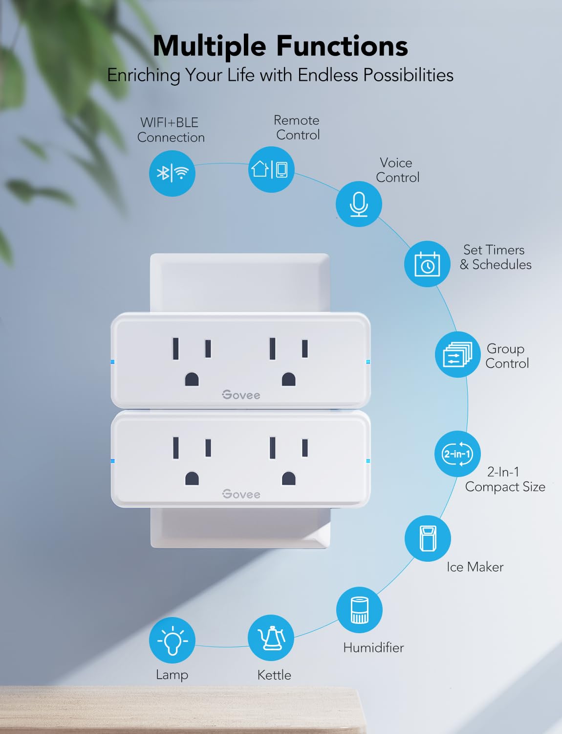 Govee Dual Smart Plug 4 Pack 15A WiFi Bluetooth Outlet 2 in - Premium Selection Official Imagery - 6