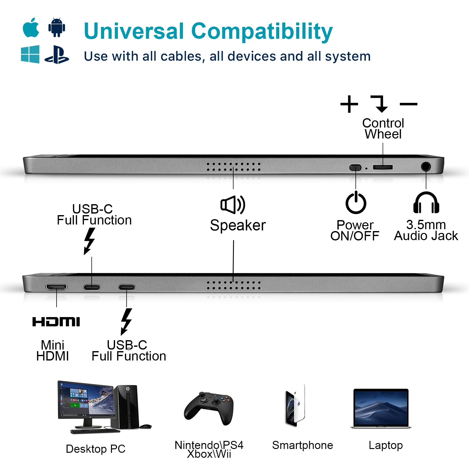 KYY Portable Monitor 15.6" 1080P Computer Monitor Screen Extender w/Cover