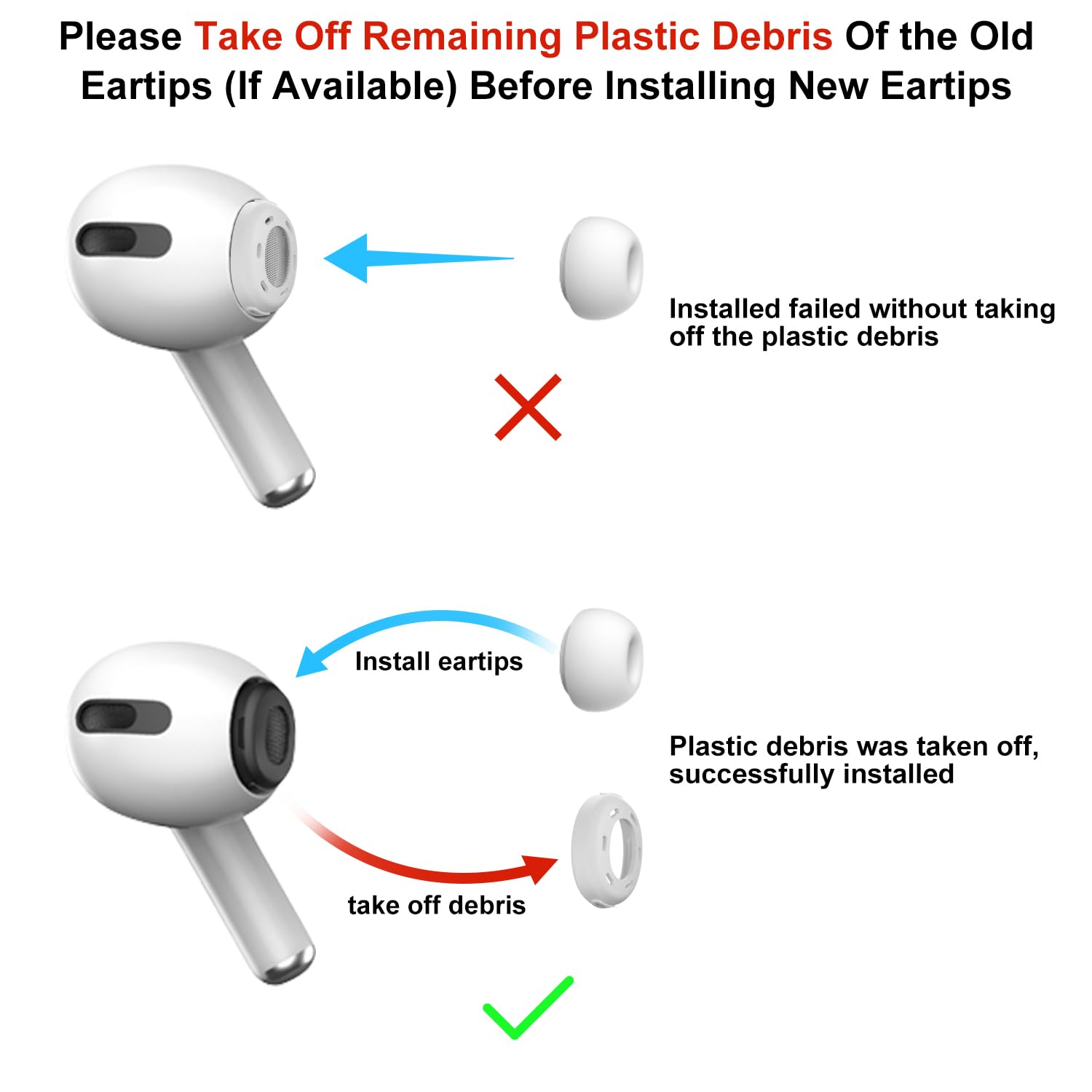 3 Pairs Replacement Ear Tips for AirPods Pro 2nd & 1st(Medium, White)
