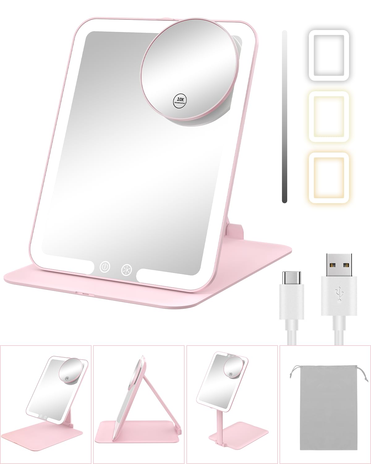 Gospire Travel Makeup Mirror with 3 Lights and Magnification - Gospire Official Imagery - 8