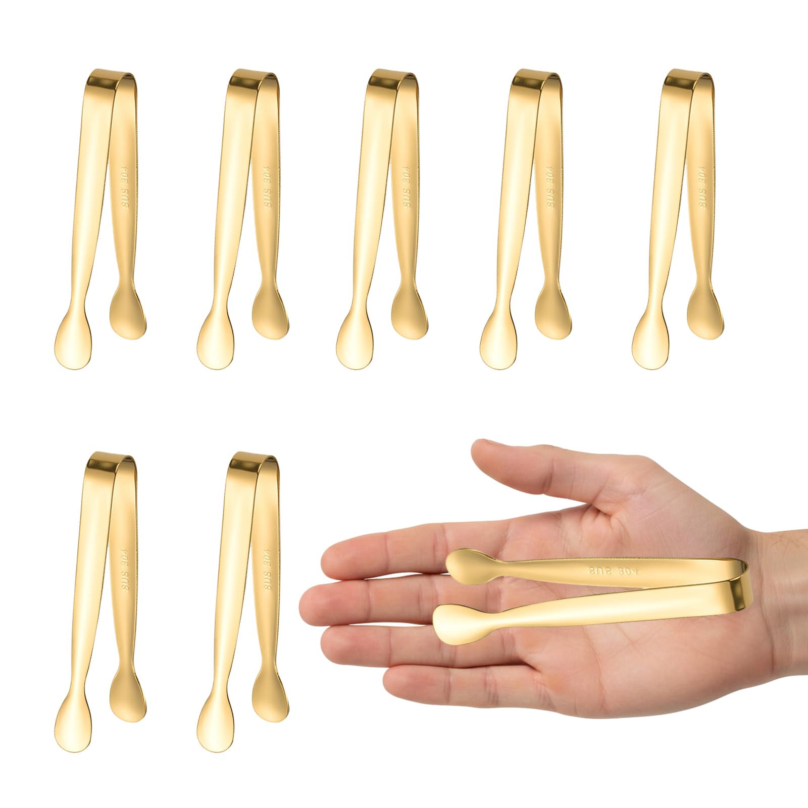 8PCS Gold Mini Metal Tongs,4.3"/11cm,Stainless Steel 304,for Ice - Product Imagery
