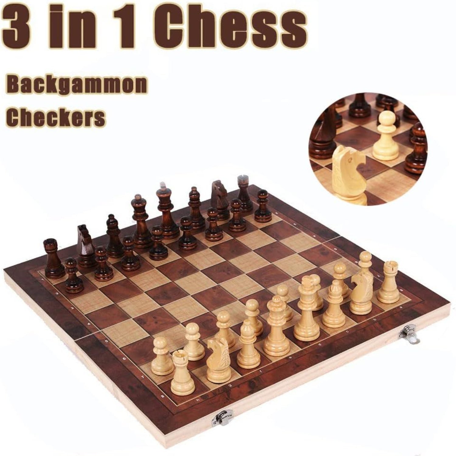 DUBSTAR folding wooden chess set with 17-inch storage chessboard and chess pieces for casual and competitive play