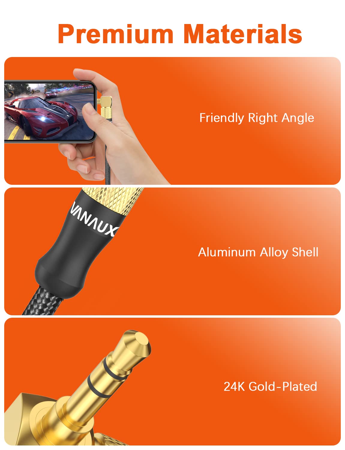 VANAUX 90 Degree Right Angle Aux Cable Male to Male 3.5mm Audio C by VANAUX - Angle View 4