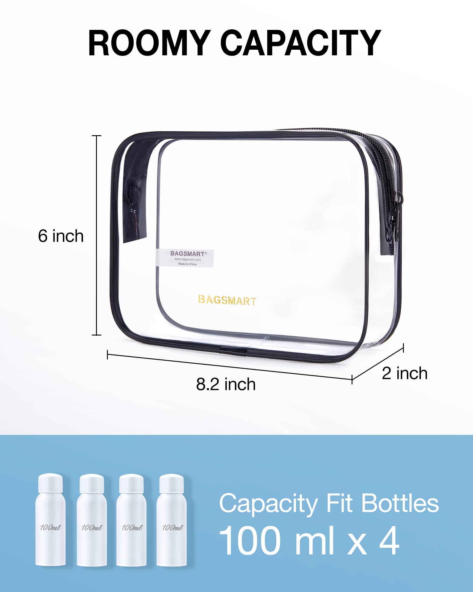 BAGSMART Clear Toiletry Bag 2-Pack TSA Approved Water-Repellent, Black - BAGSMART Official Product View 2