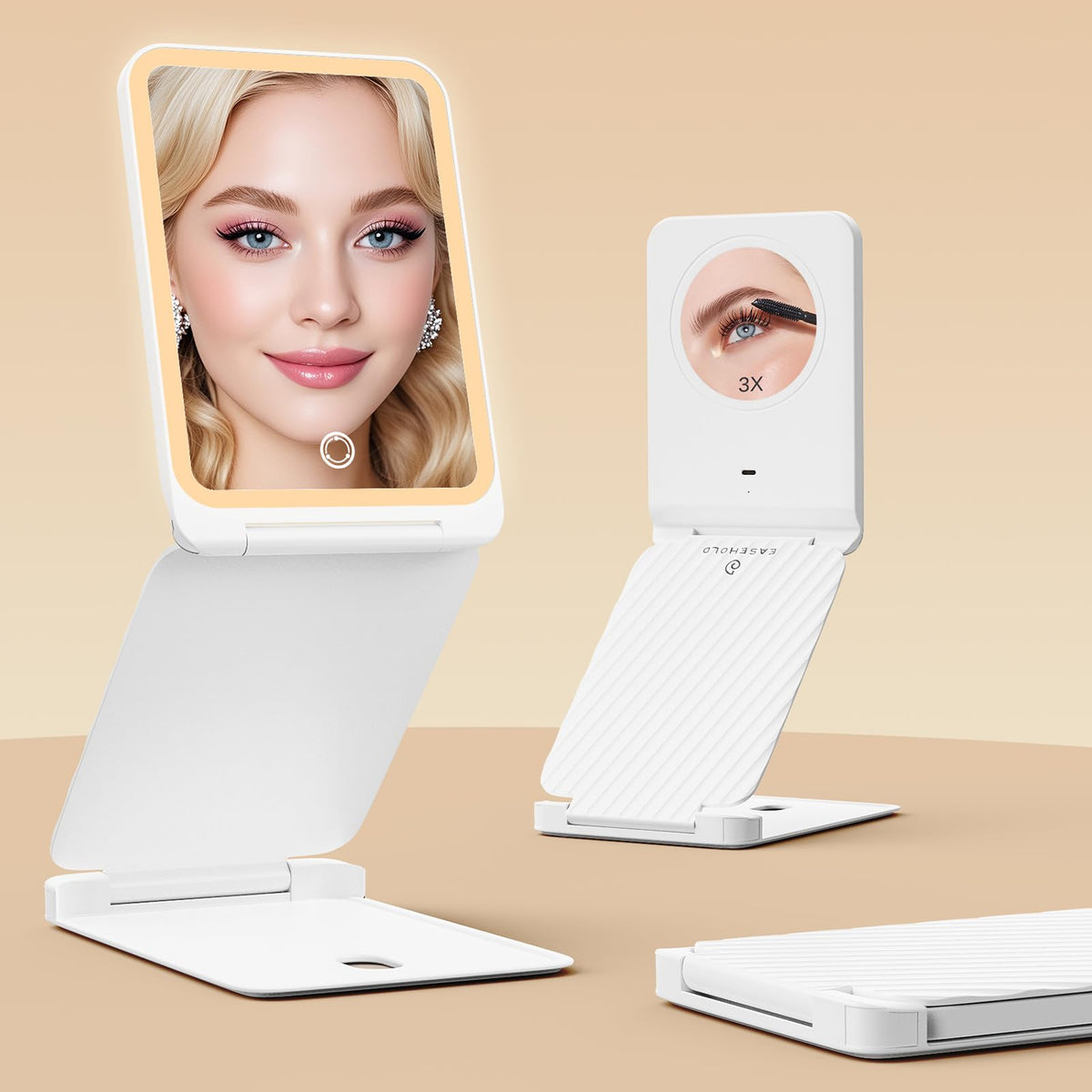 Travel Makeup Mirror with Lights Rechargeable 1X 3X - EASEHOLD Official Imagery - 1