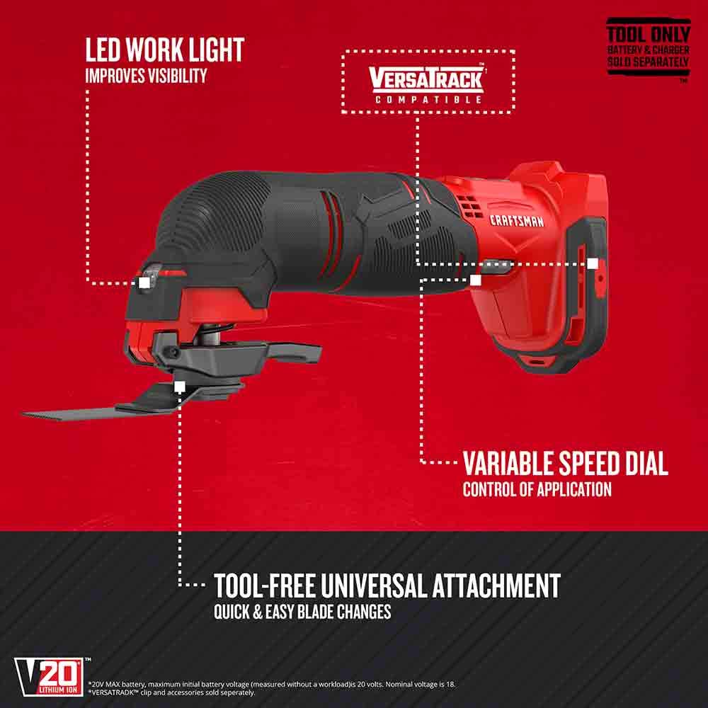 CRAFTSMAN V20 Oscillating Tool Cordless Tool Only - CRAFTSMAN Official Imagery - 3