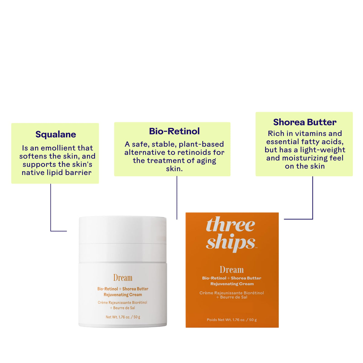 Three Ships night cream jar with white lid and label, showcasing the skincare product in a close-up shot.