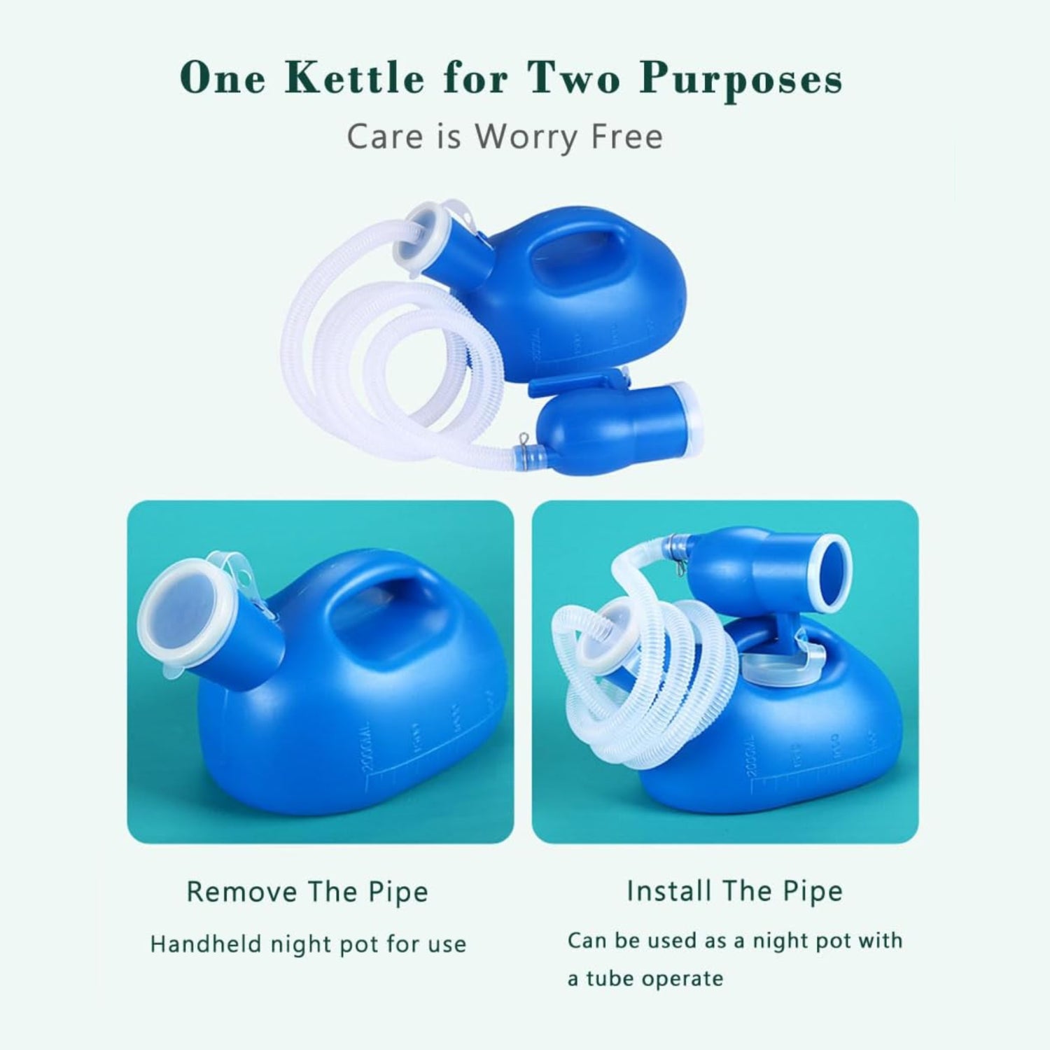 Blue male urinal bottle with 68 oz capacity, 59-inch hose, lid, and portable design for men by YEYSXSY